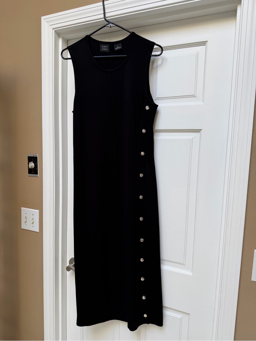 Sleeveless Black Midi Dress with Side Snap Detail